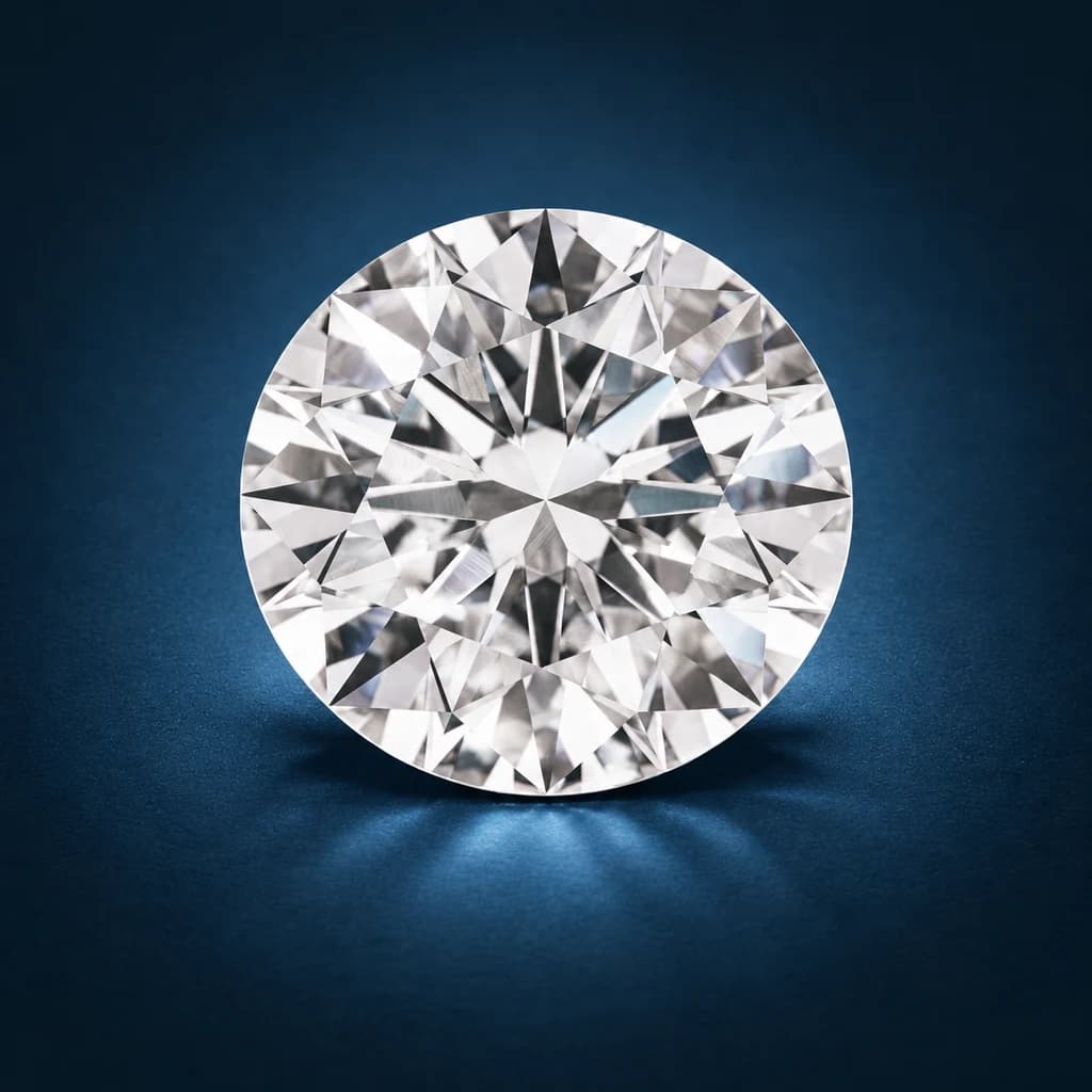 Round-cut diamond on a navy background