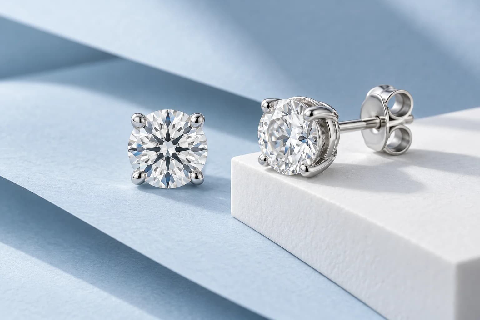 Pair of white gold round lab-grown diamond stud earrings