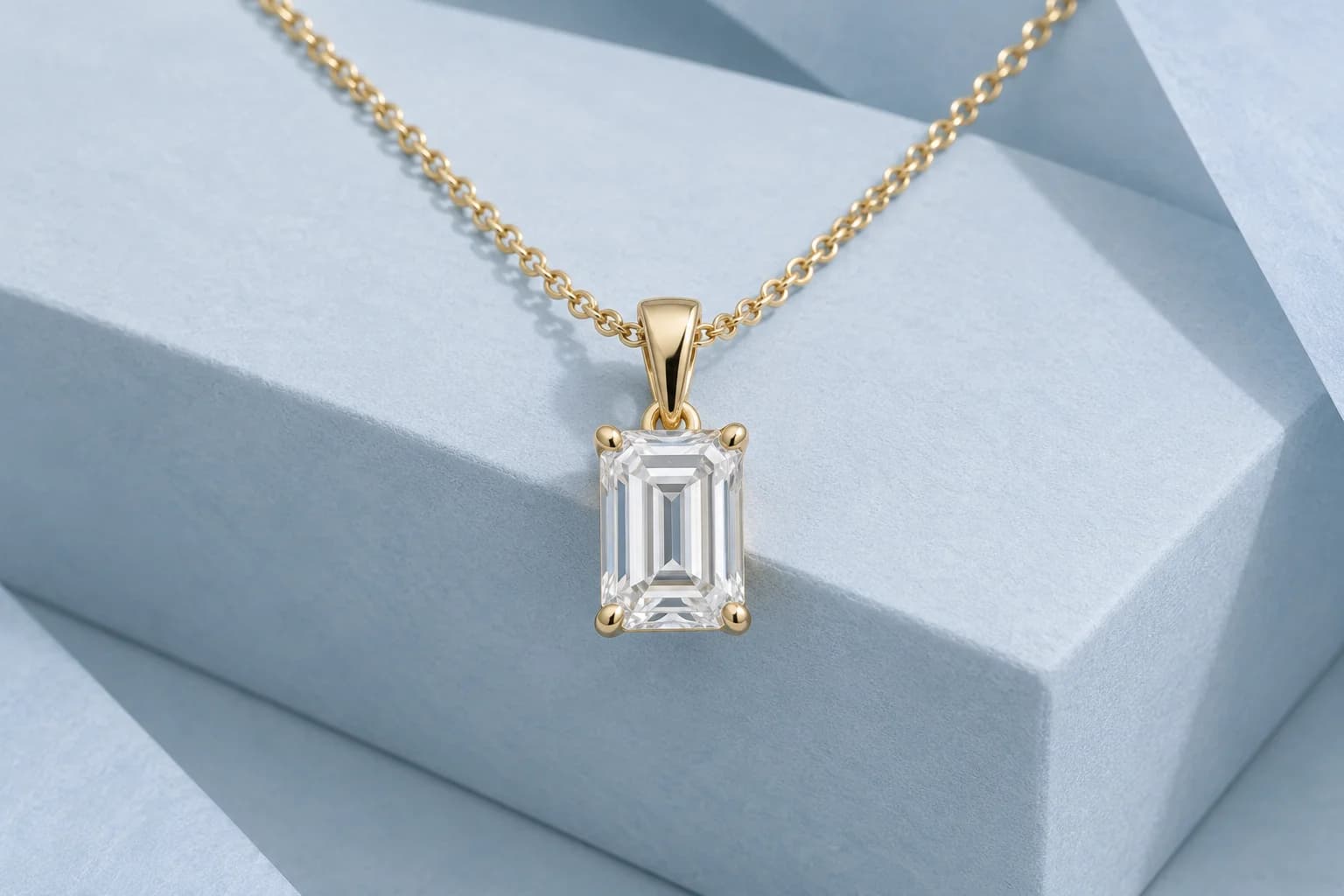 Yellow gold emerald-cut lab-grown diamond pendant