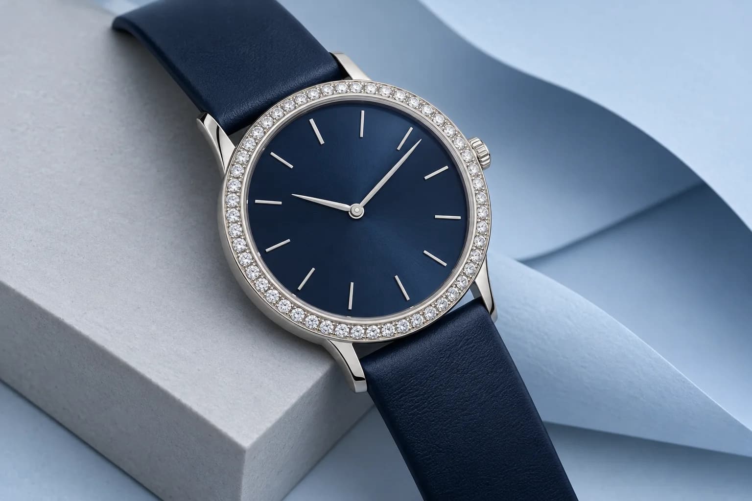 Unbranded watch with a lab-grown diamond bezel and blue dial